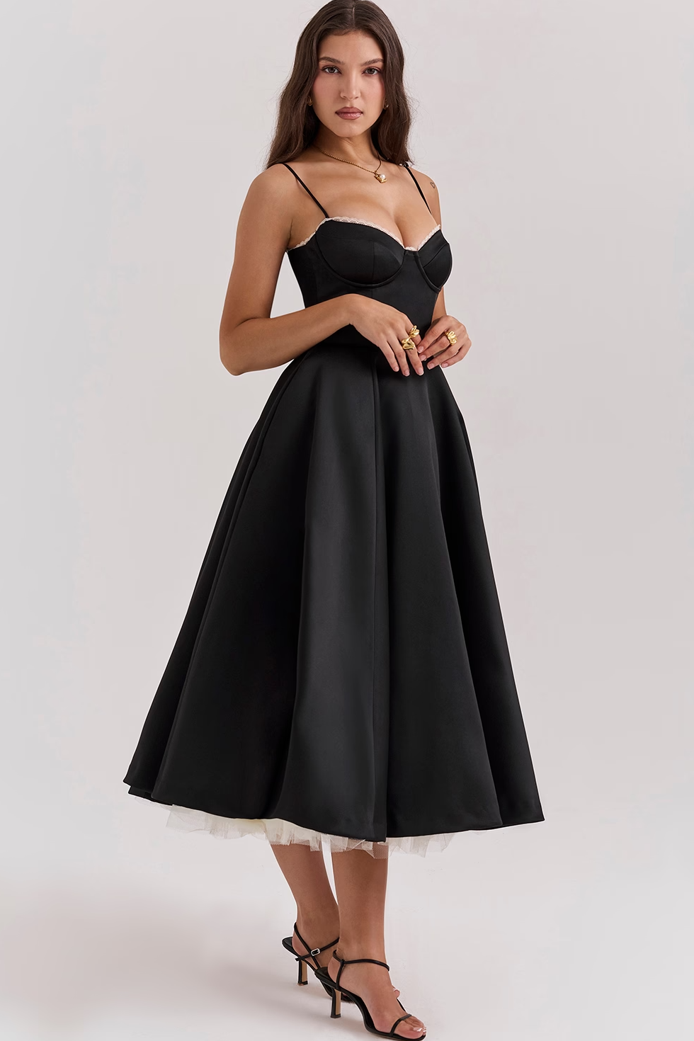 Midi Dress with Corset Bodice and Tulle Underskirt