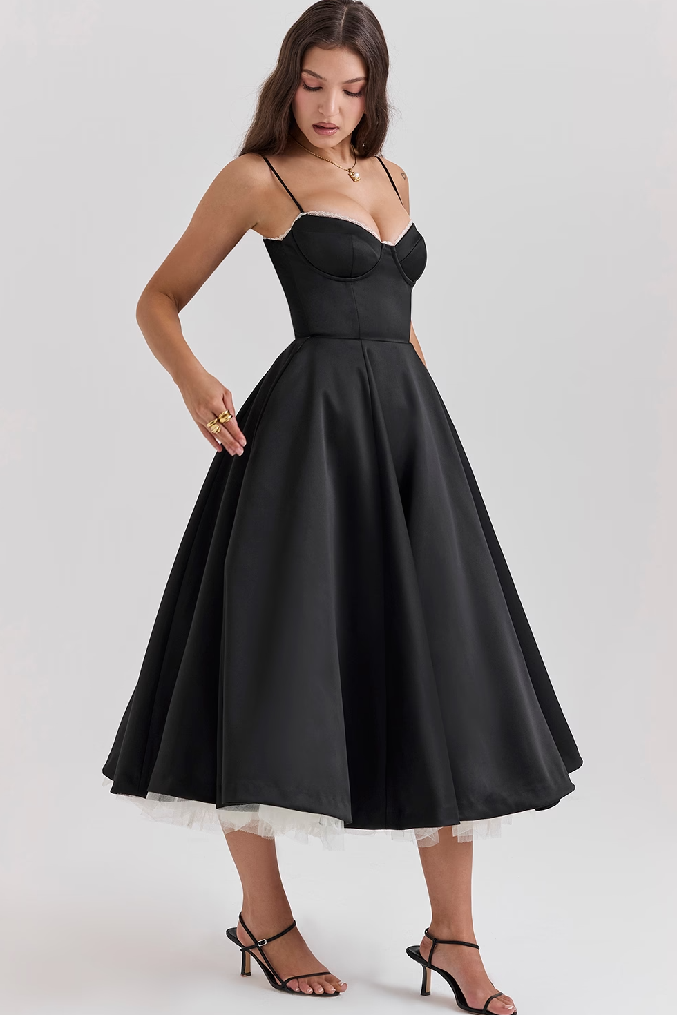 Midi Dress with Corset Bodice and Tulle Underskirt
