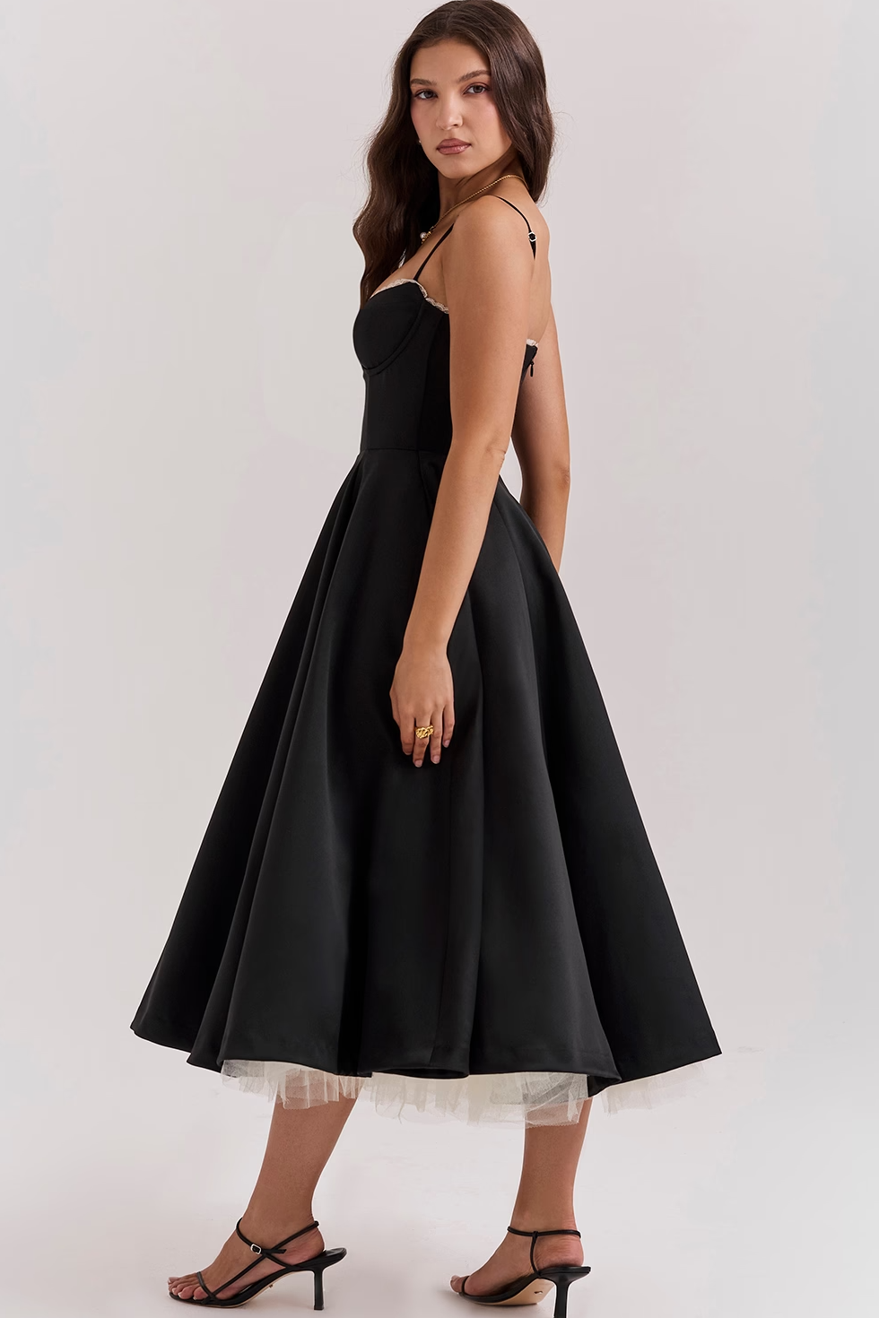 Midi Dress with Corset Bodice and Tulle Underskirt