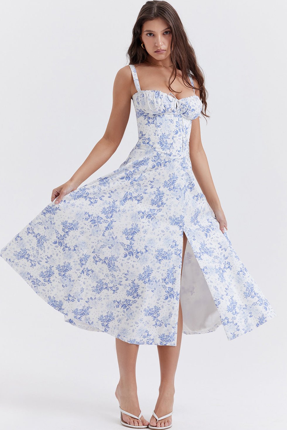 Floral Print Midi Dress with Straps and Tie Detail