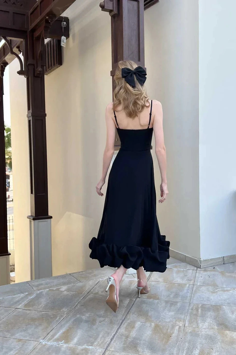 Midi Dress with Ruffle Hem in Chiffon for Women