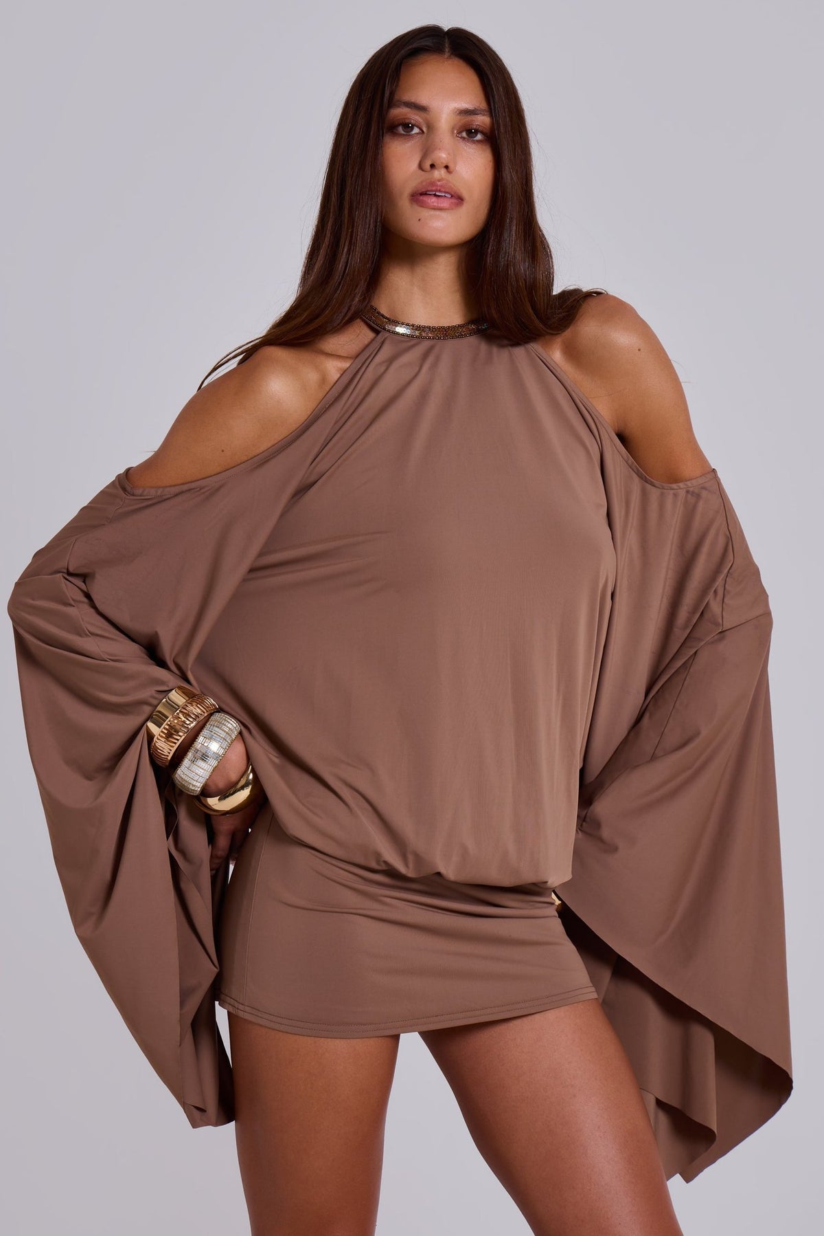 Women's Mini Dress with Open Back in Elastic Jersey
