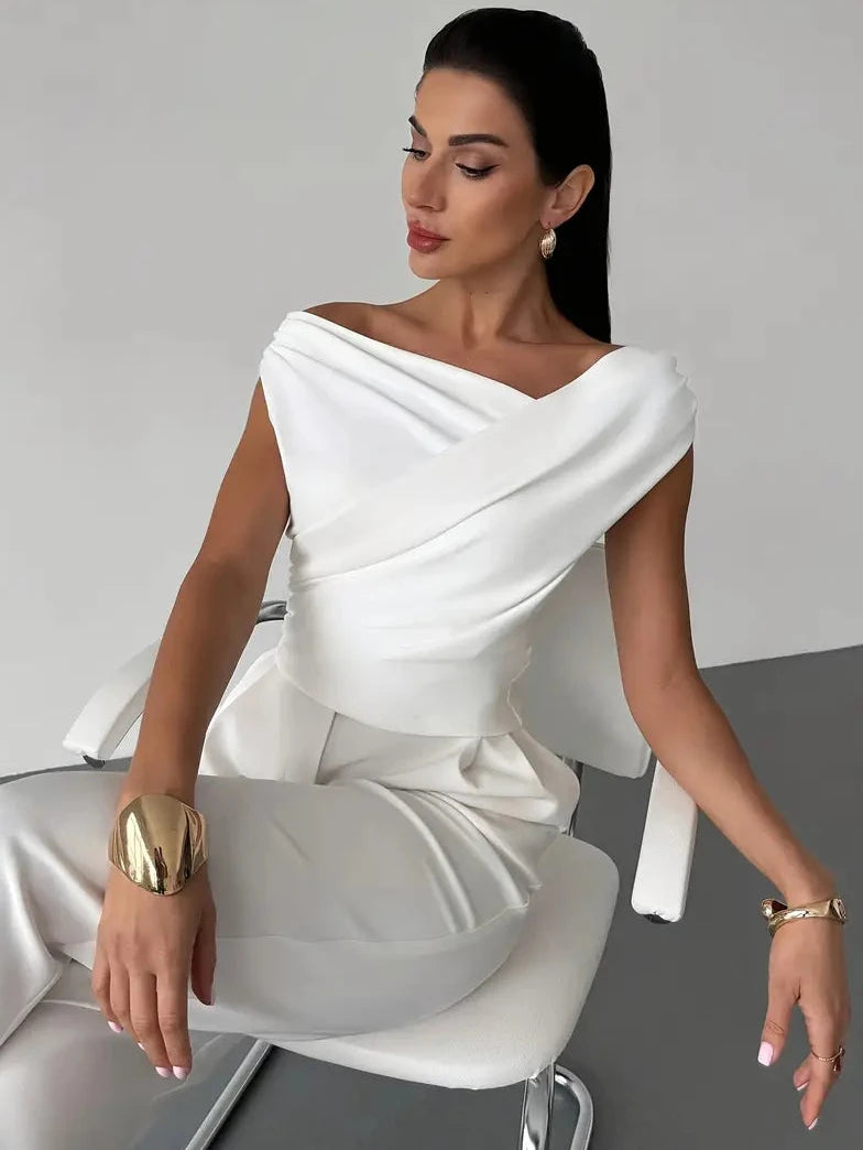 Womens Going Out Top with Off Shoulder Draped Neckline in Polyester