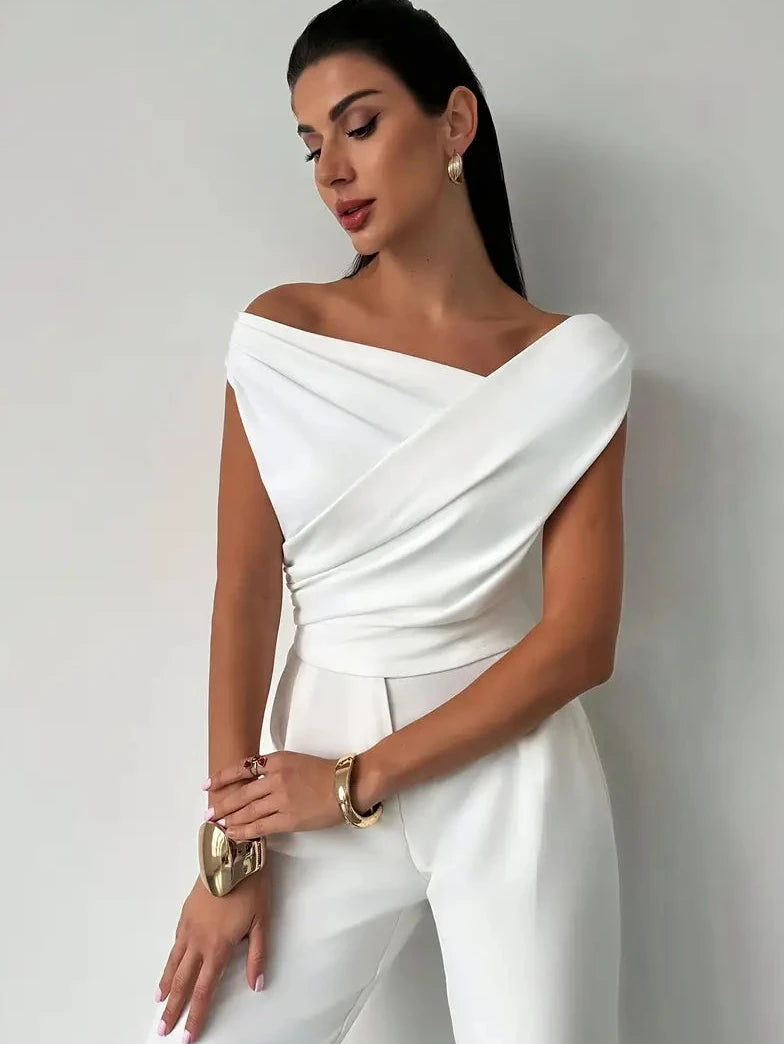 Womens Going Out Top with Off Shoulder Draped Neckline in Polyester