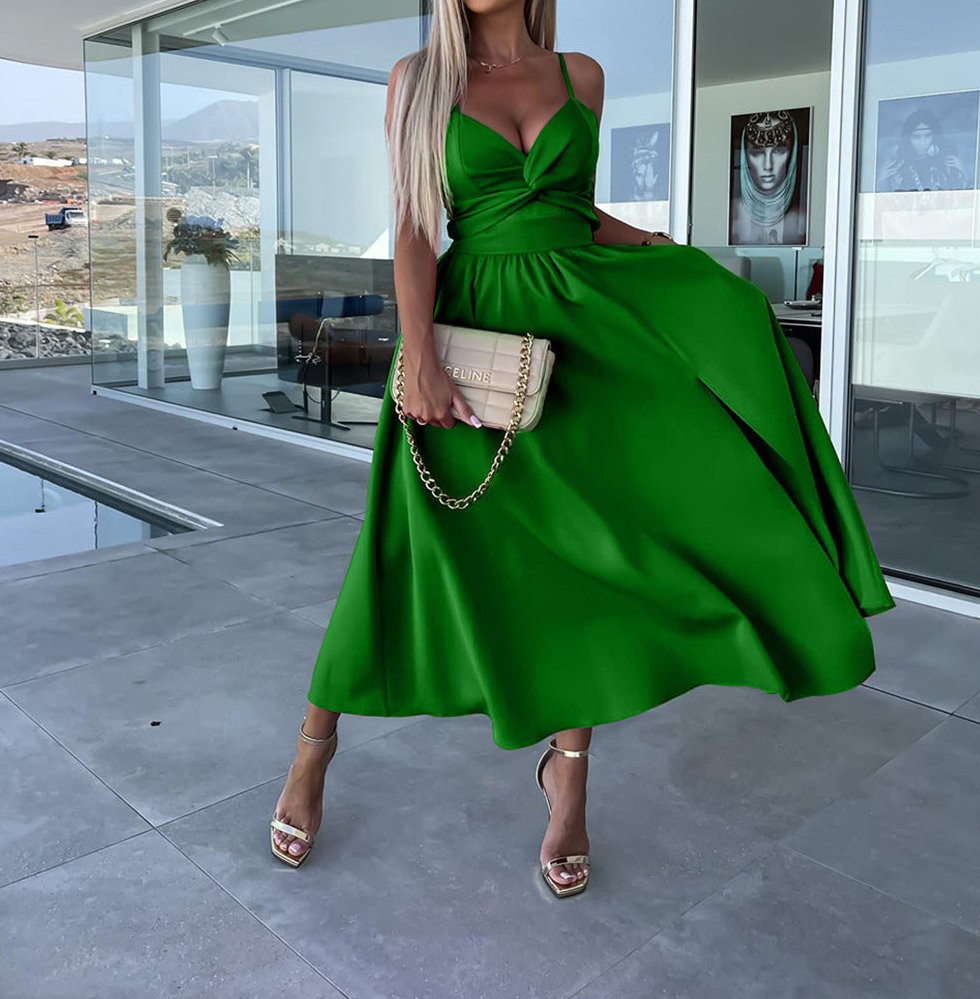 Women's Cut-Out Midi Dress with Sweetheart Neck and Leg Split