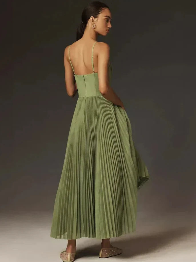 Maxi Bustier Dress with Pleated Tulle-Look Skirt