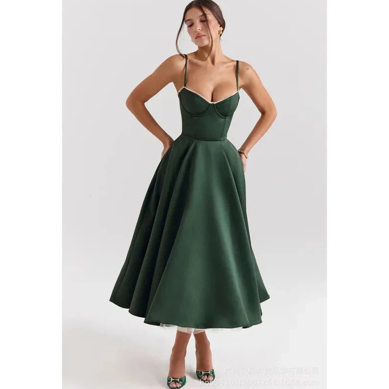 Midi Dress with Corset Bodice and Tulle Underskirt
