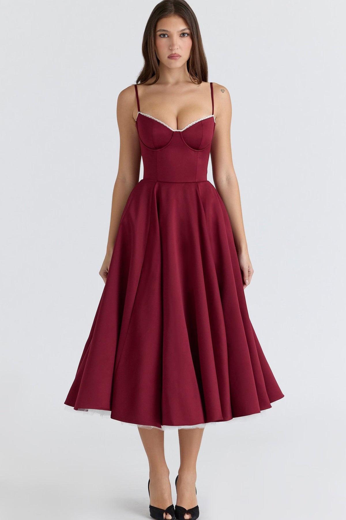 Midi Dress with Corset Bodice and Tulle Underskirt