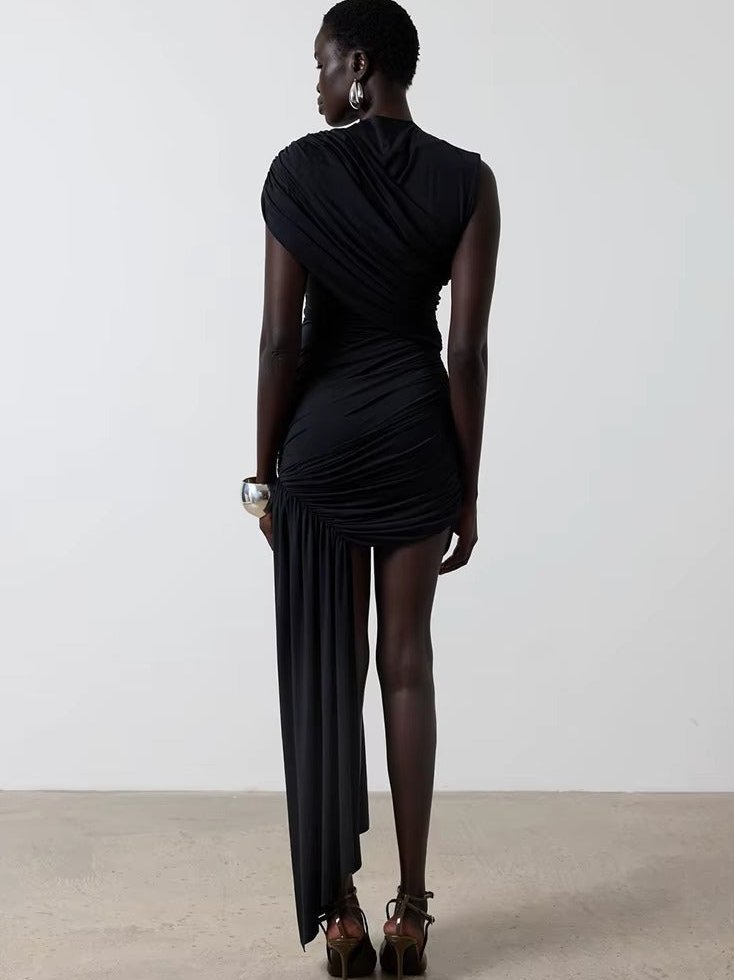 Women's Ruched Mini Dress with Train in Stretch Jersey