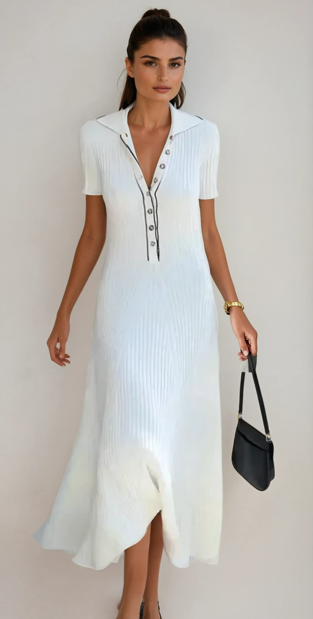 Maxi Dress with Polo Collar in Lightweight Tricot Knit