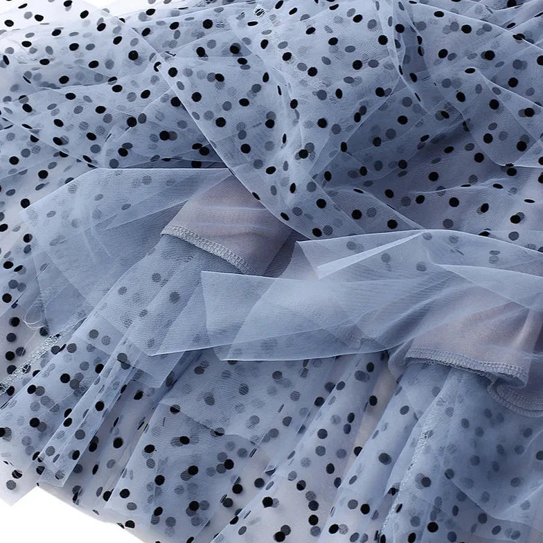 Womens Long Skirt with Polka Dot Tulle Layers and Elastic Waist