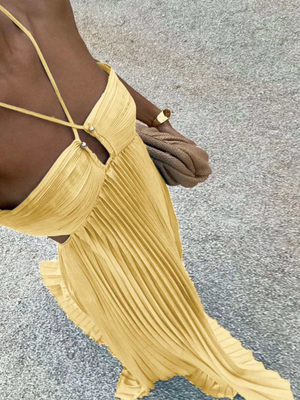 Formal Sundress for Women with Halter Neck, High Waist and Cut-Outs