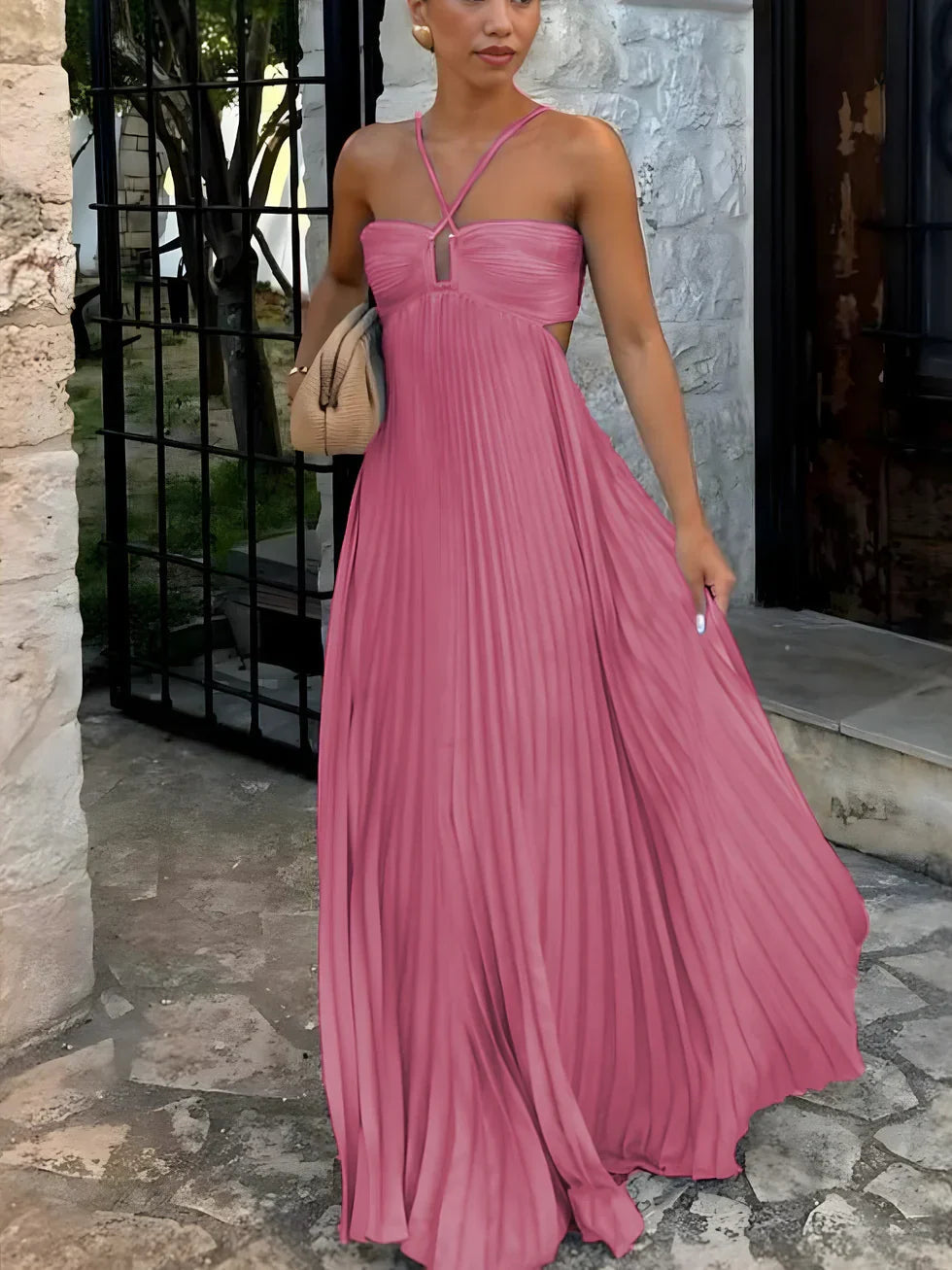 Formal Sundress for Women with Halter Neck, High Waist and Cut-Outs