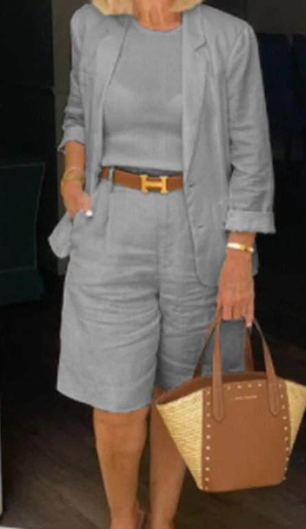 Womens Blazer Set with Knee Length Bermuda Shorts and High Waist