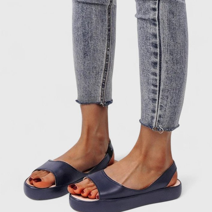 Womens Platform Sandals with Peep Toe and Elasticated Slingback Strap