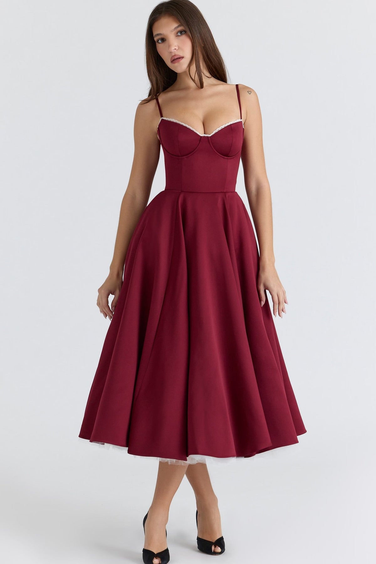 Midi Dress with Corset Bodice and Tulle Underskirt