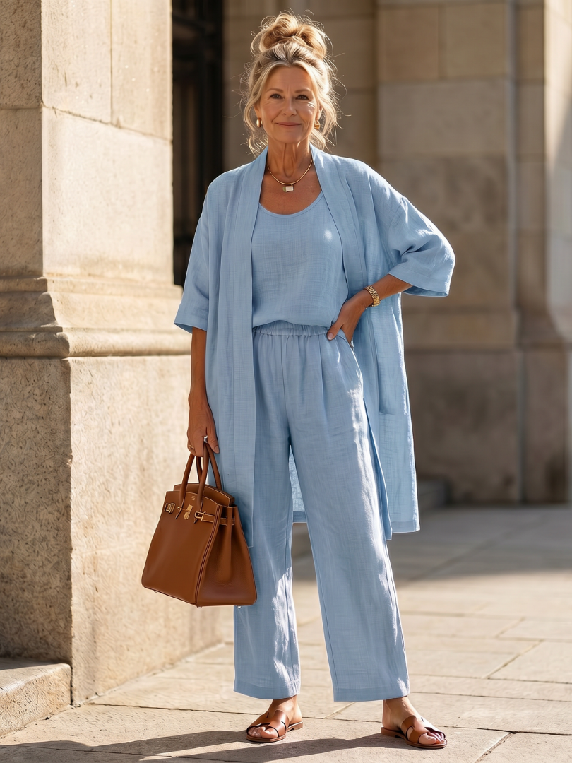 Matching Sets for Summer, Women's Three Piece Linen Look Lounge Set