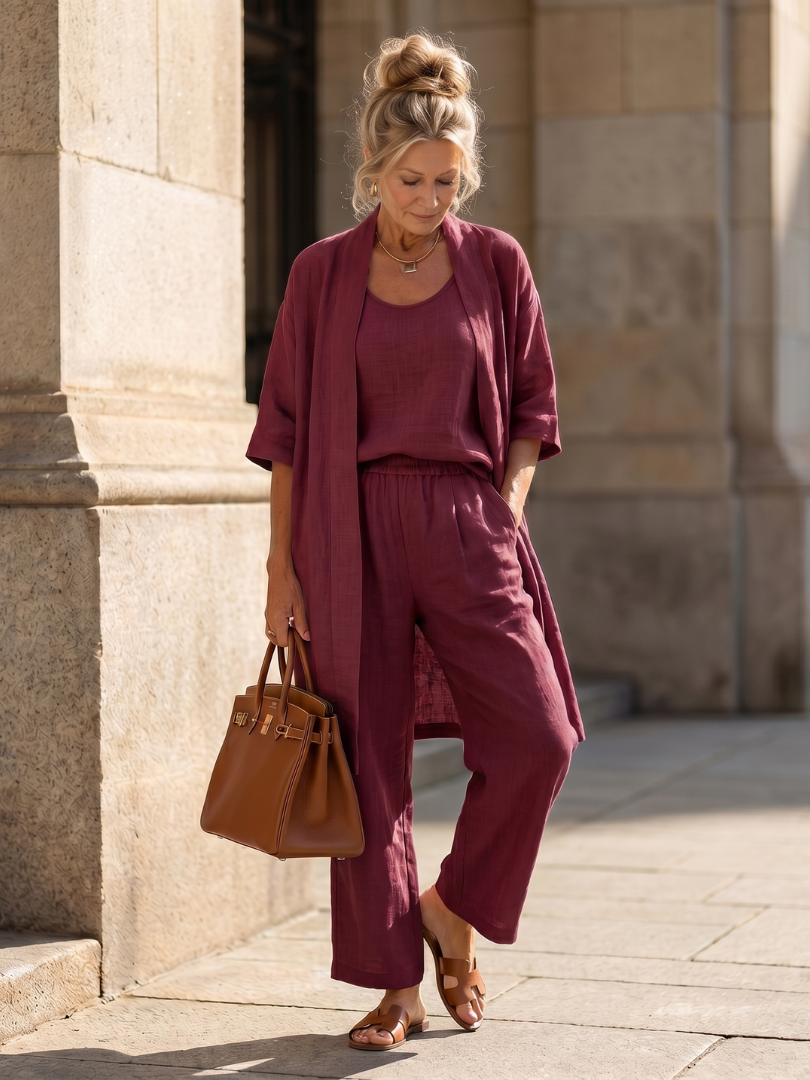 Matching Sets for Summer, Women's Three Piece Linen Look Lounge Set