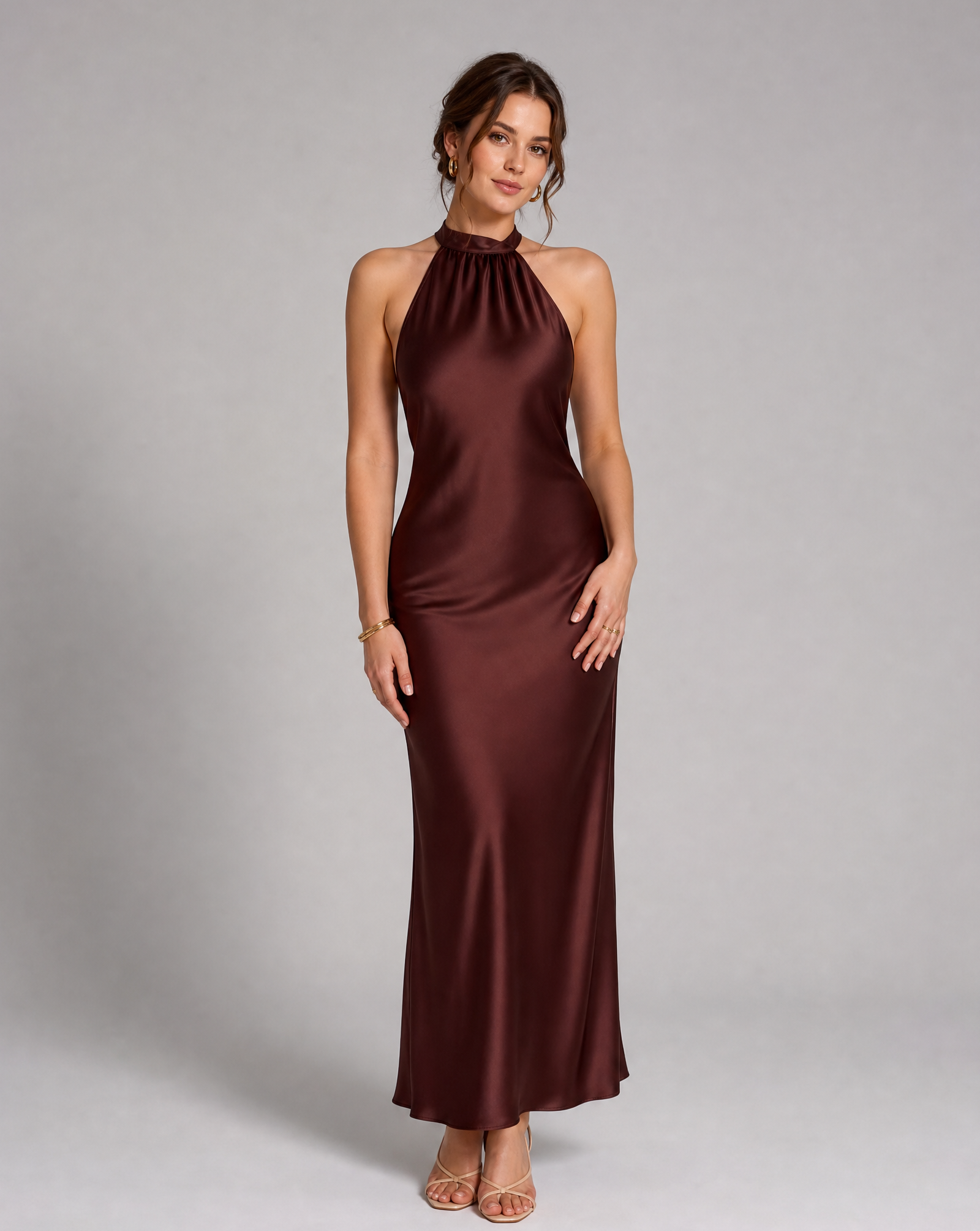 Women's Brown Maxi Dress for Evening Events - Image 1