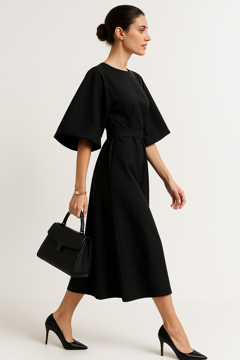 Women's Crew Neck Midi Dress for Work - Image 3