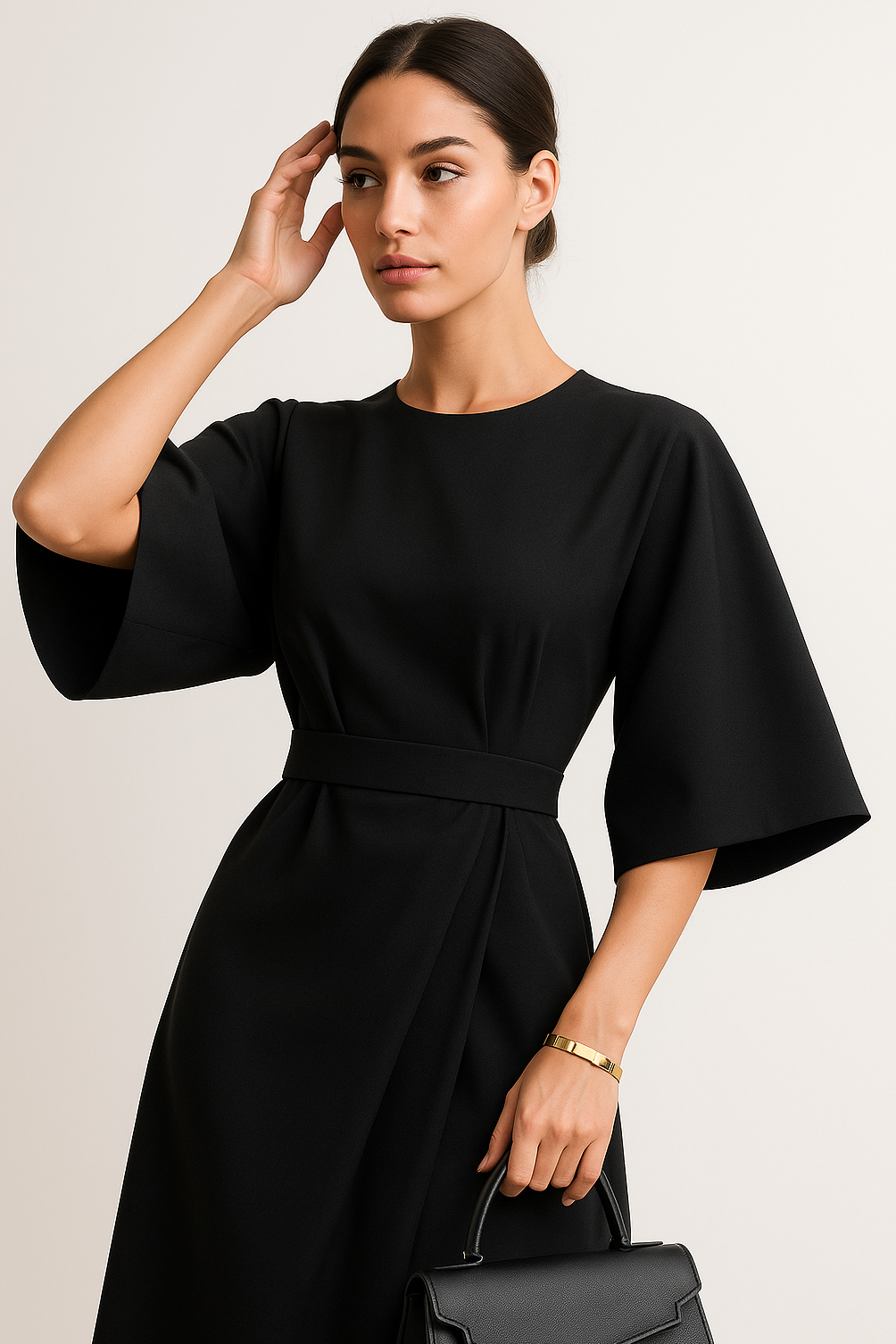 Women's Crew Neck Midi Dress for Work - Image 4
