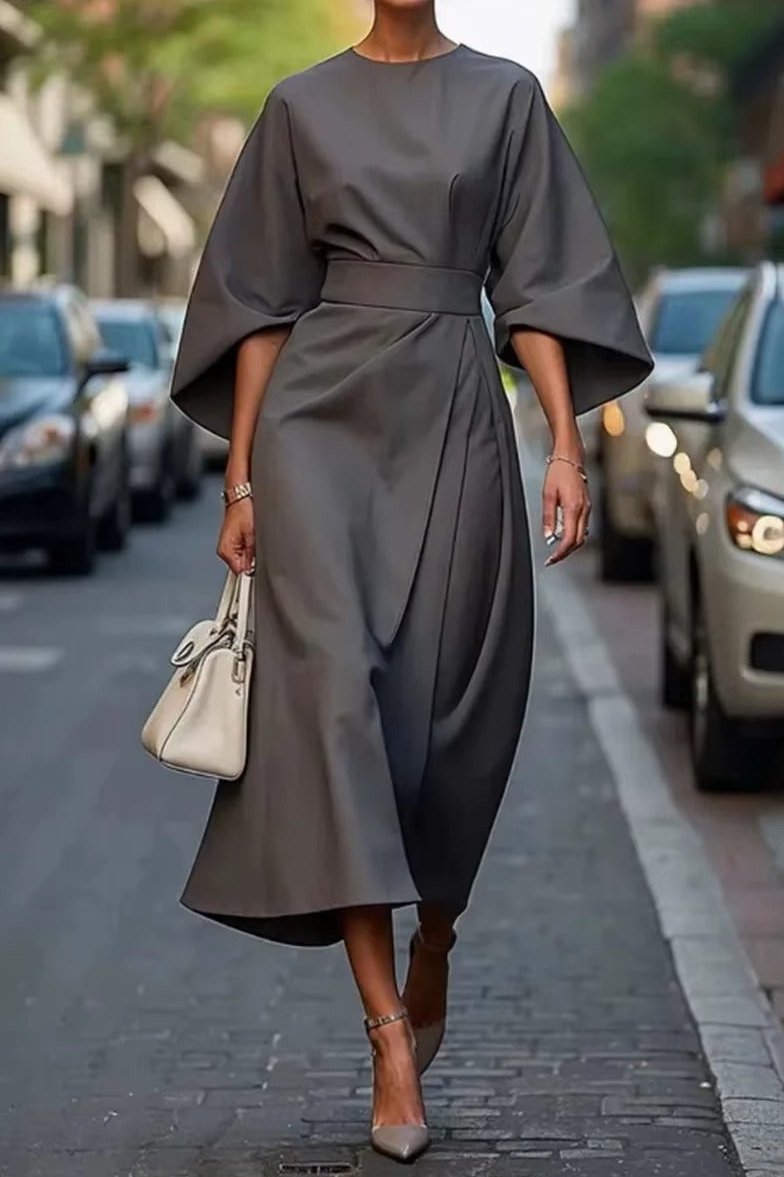 Women's Crew Neck Midi Dress for Work - Image 5