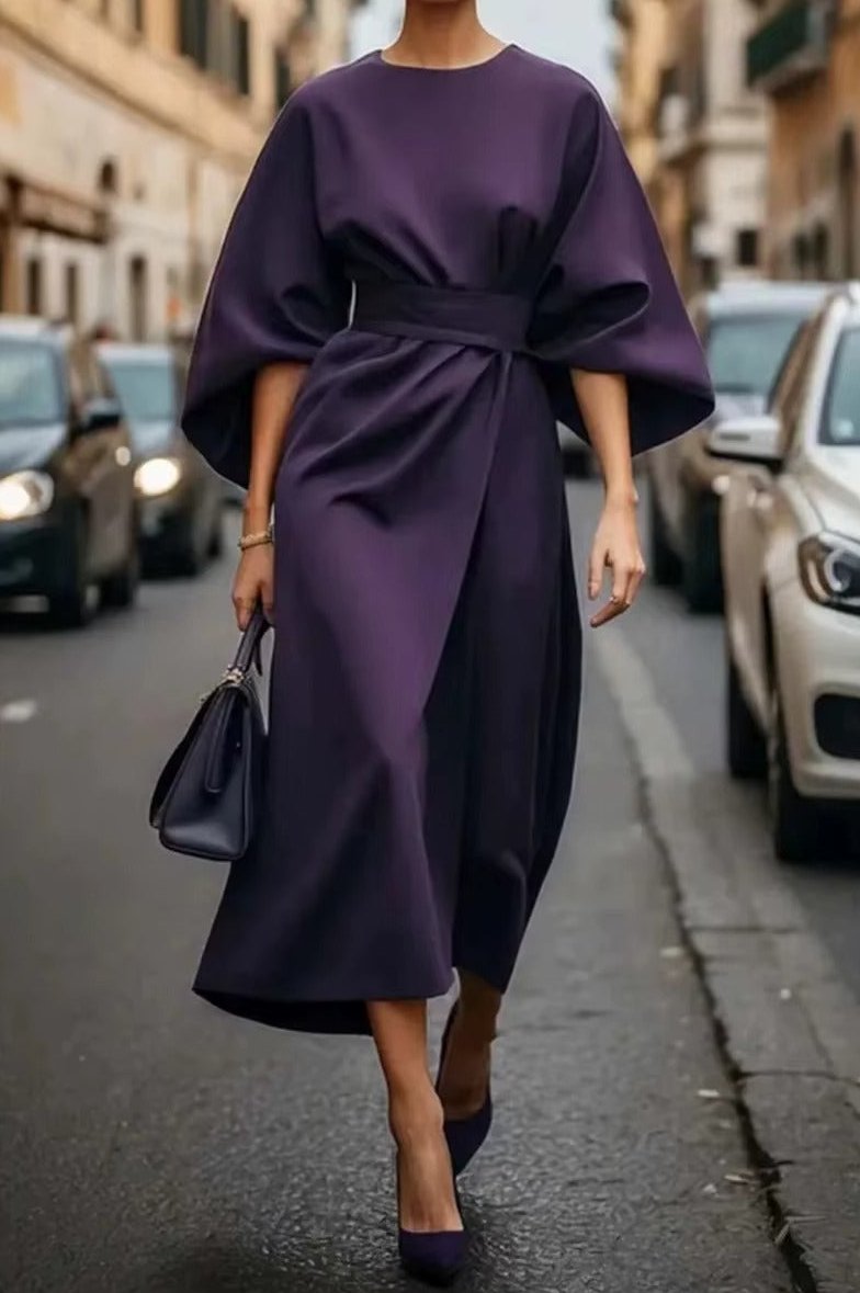 Women's Crew Neck Midi Dress for Work - Image 7