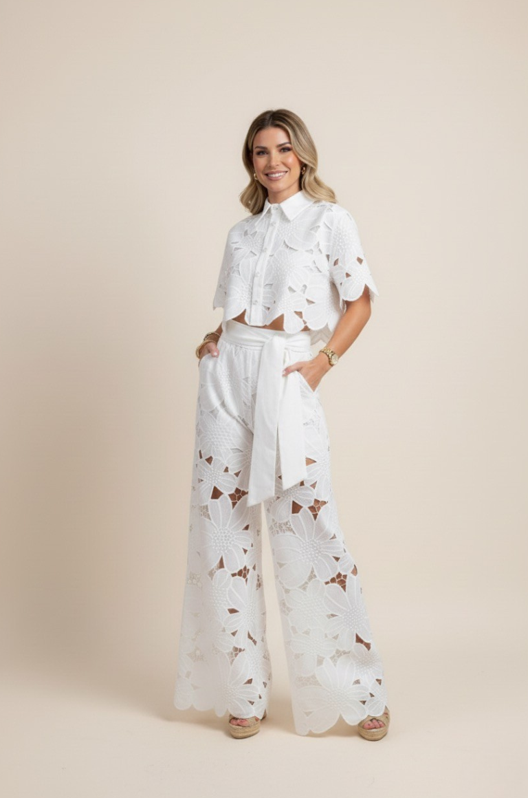 Women's Floral Cropped Shirt and Wide-Leg Trouser Set - Image 2