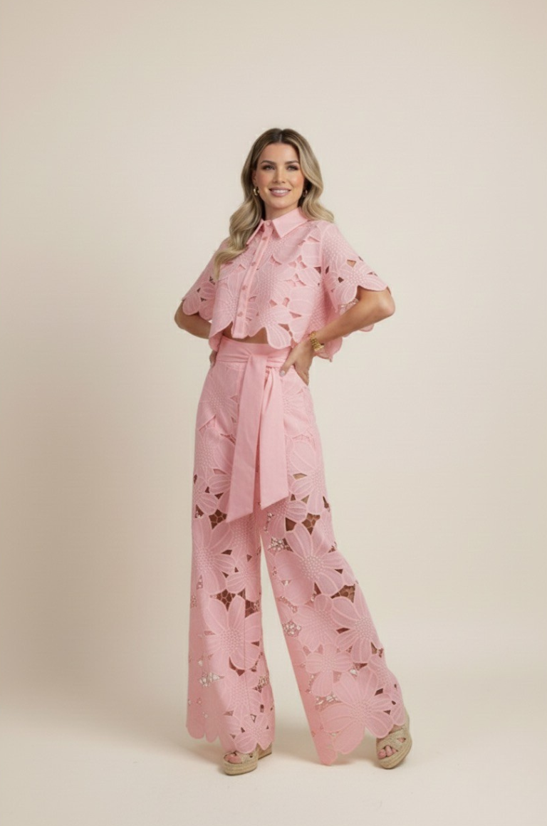 Women's Floral Cropped Shirt and Wide-Leg Trouser Set - Image 5