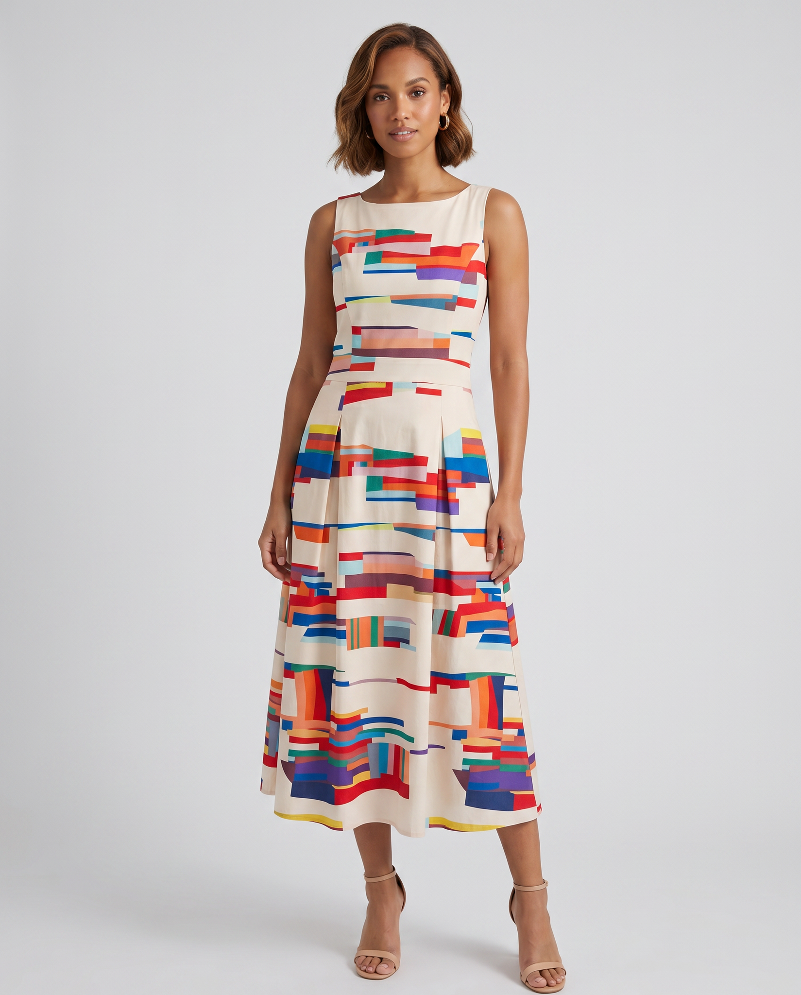 Women's Ivory Geometric Print Midi Dress - Image 2