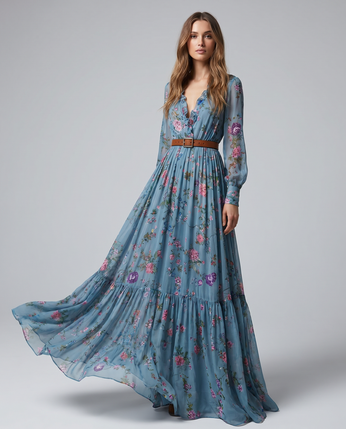 Women's Long Sleeve Floral Print Maxi Dress - Image 2