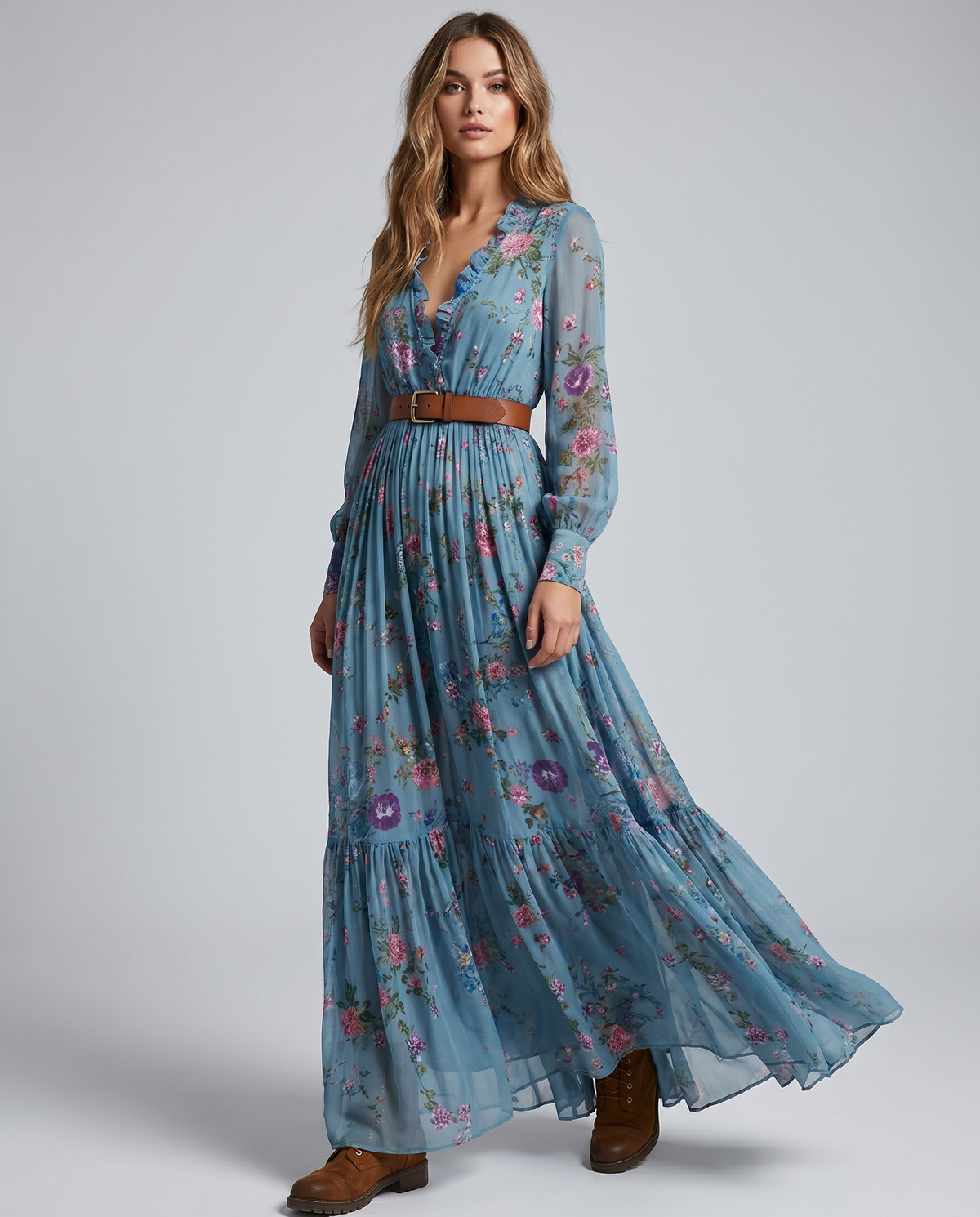 Women's Long Sleeve Floral Print Maxi Dress - Image 3