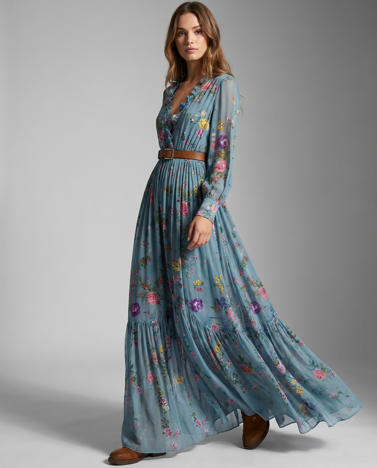 Women's Long Sleeve Floral Print Maxi Dress - Image 4