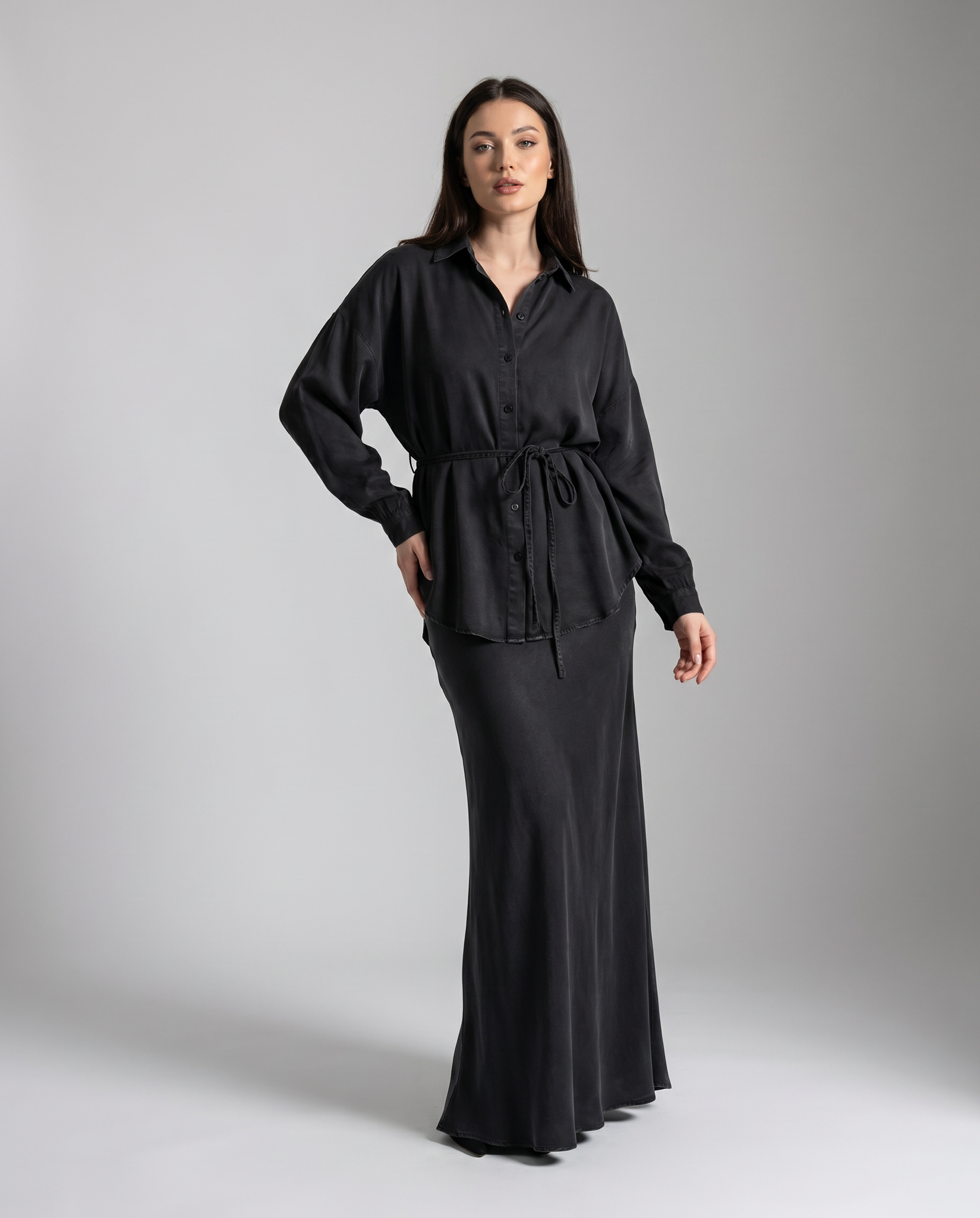 Women's Long Sleeve Tie-Front Shirt and Skirt Set - Image 4