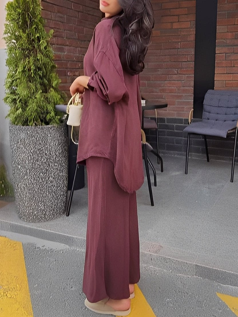 Women's Long Sleeve Tie-Front Shirt and Skirt Set - Image 6