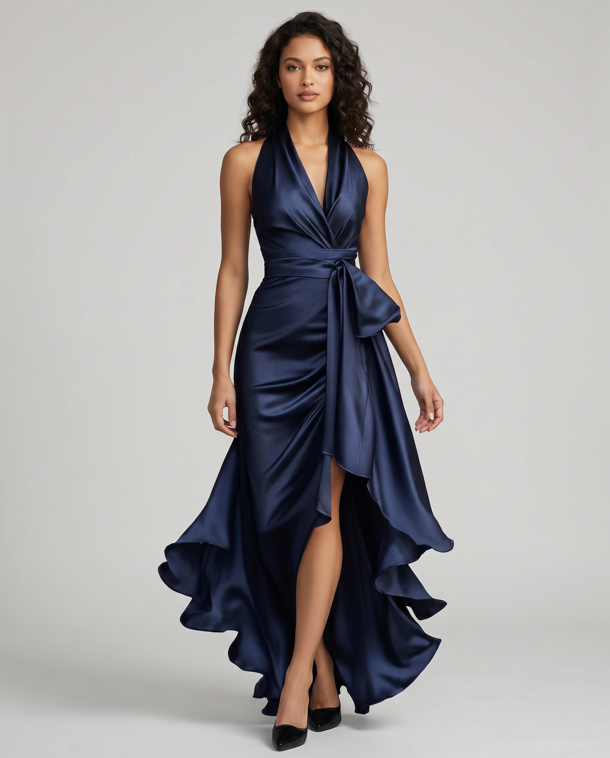 Women's Navy Halter Neck Maxi Dress for Formal Events - Image 1