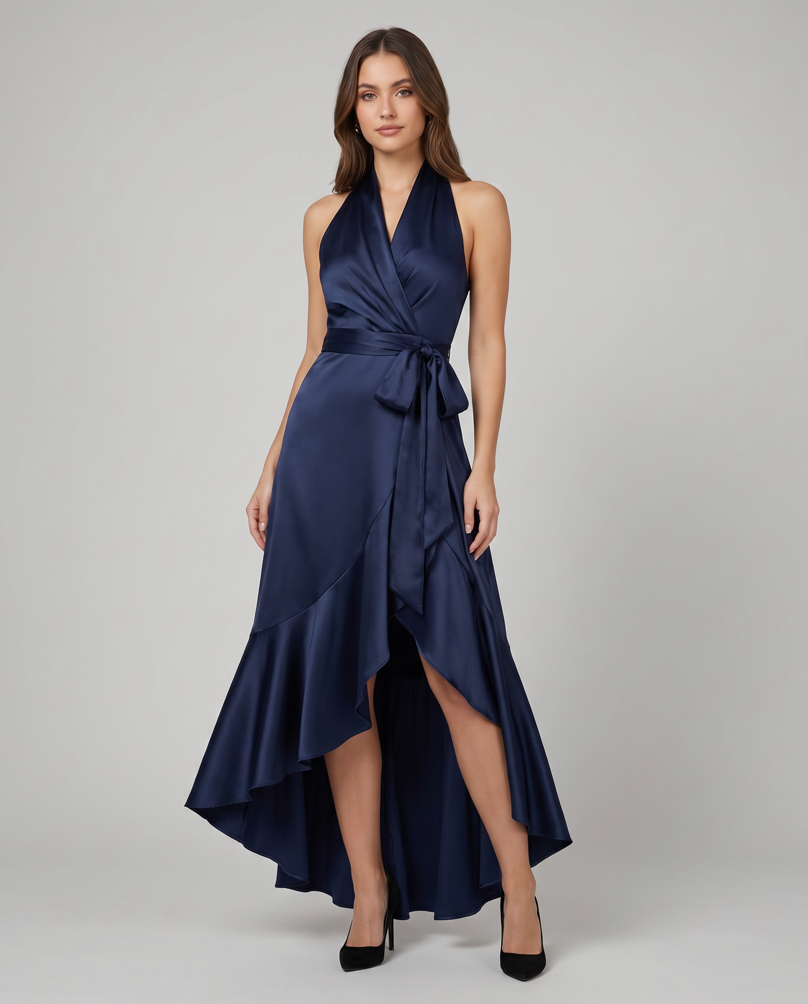 Women's Navy Halter Neck Maxi Dress for Formal Events - Image 3