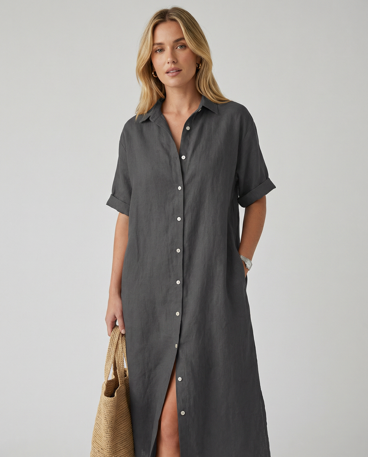 Women's Relaxed Fit Midi Shirt Dress - Image 3