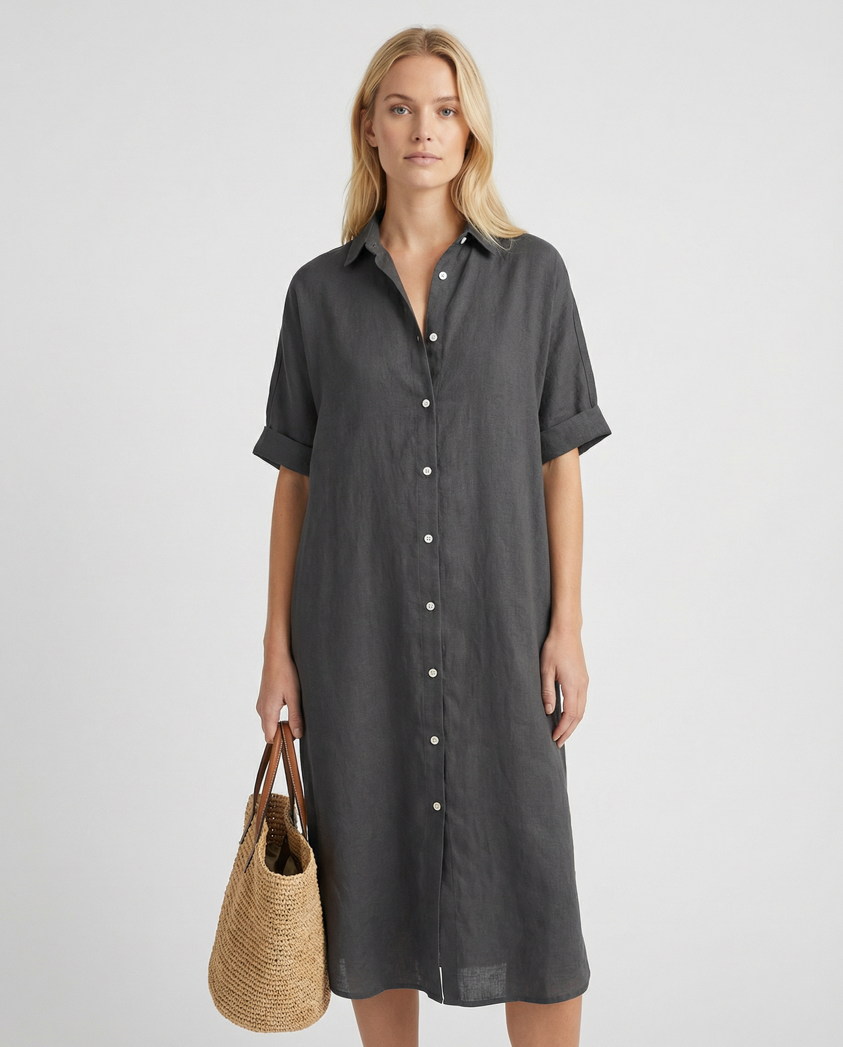 Women's Relaxed Fit Midi Shirt Dress - Image 5