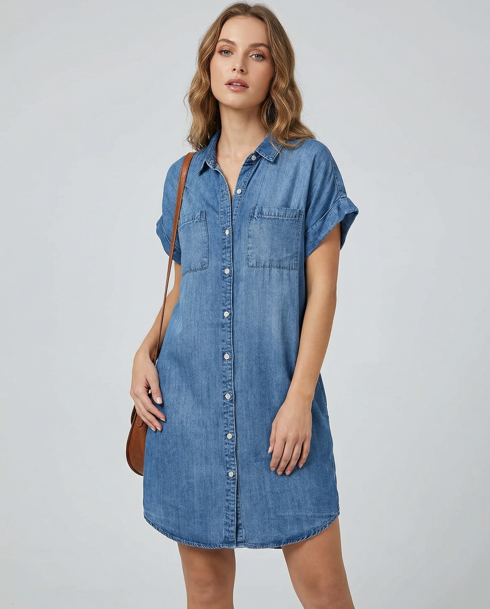 Women's Relaxed Fit Mini Shirt Dress with Pockets - Image 2