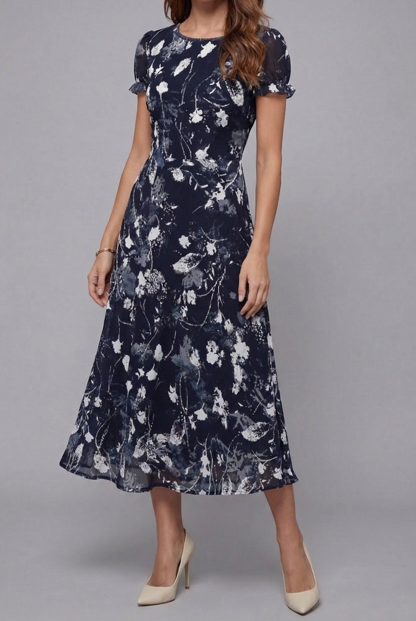 Women's Short Sleeve Floral Midi Dress - Image 2