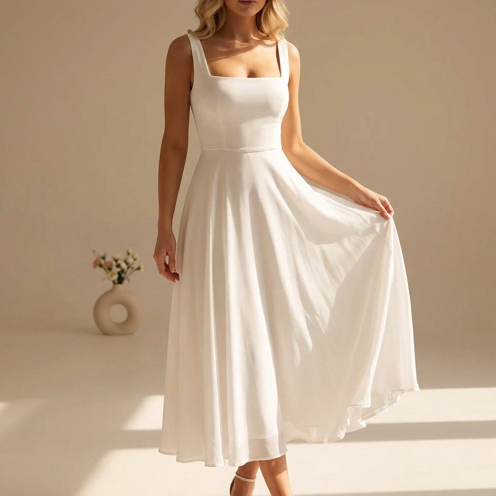 Women's Square Neck Sleeveless A-Line Midi Dress - Image 1