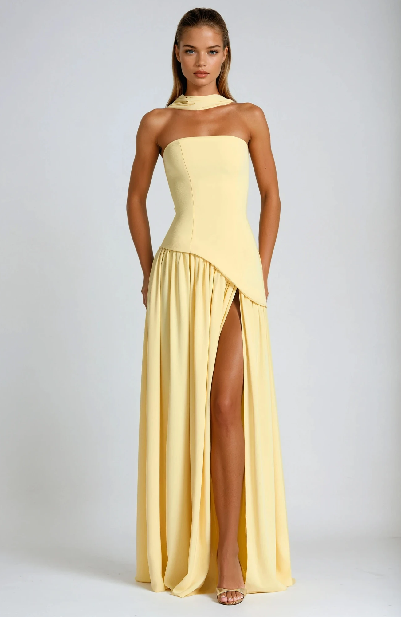 Women's Strapless Maxi Dress with High Slit - Image 1