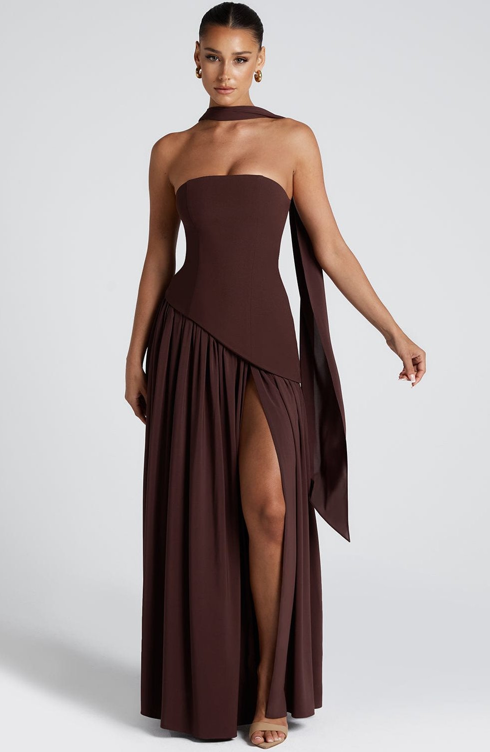 Women's Strapless Maxi Dress with High Slit - Image 10