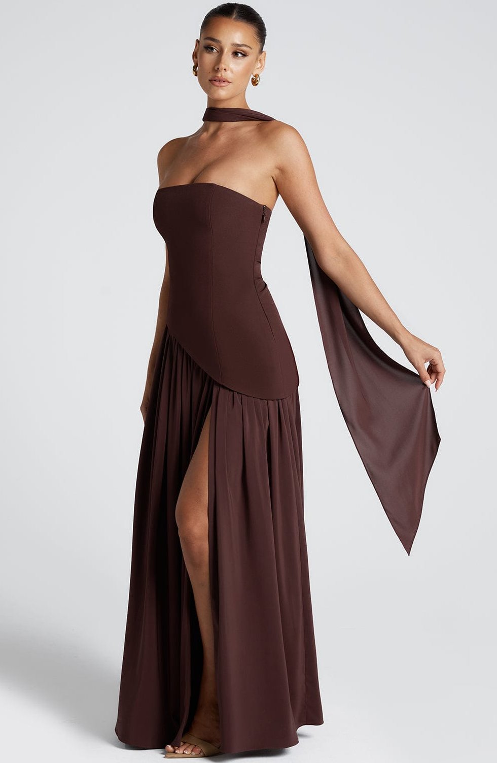 Women's Strapless Maxi Dress with High Slit - Image 11