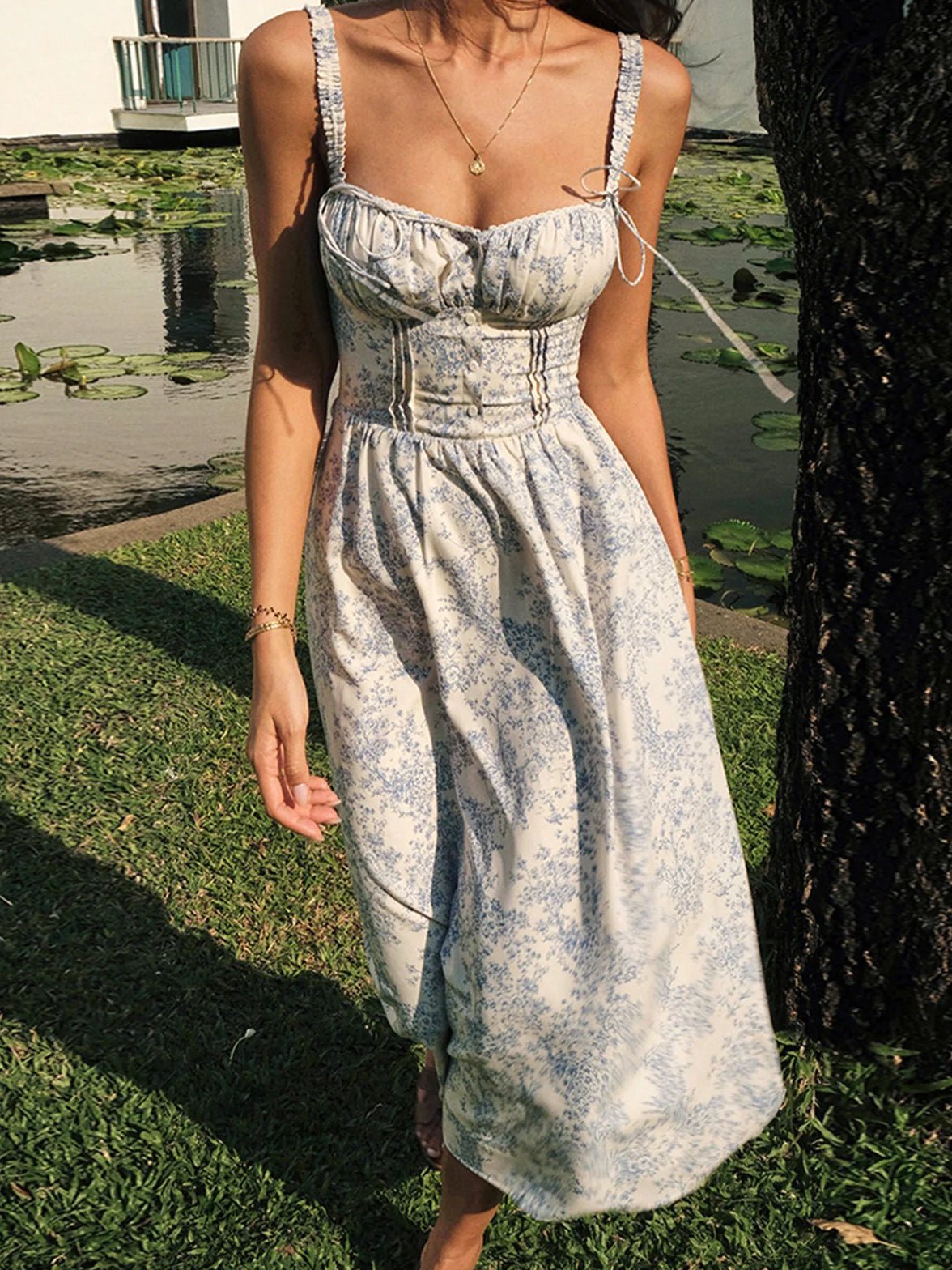 Women's Sweetheart Neck Floral Midi Dress for Weddings - Image 5