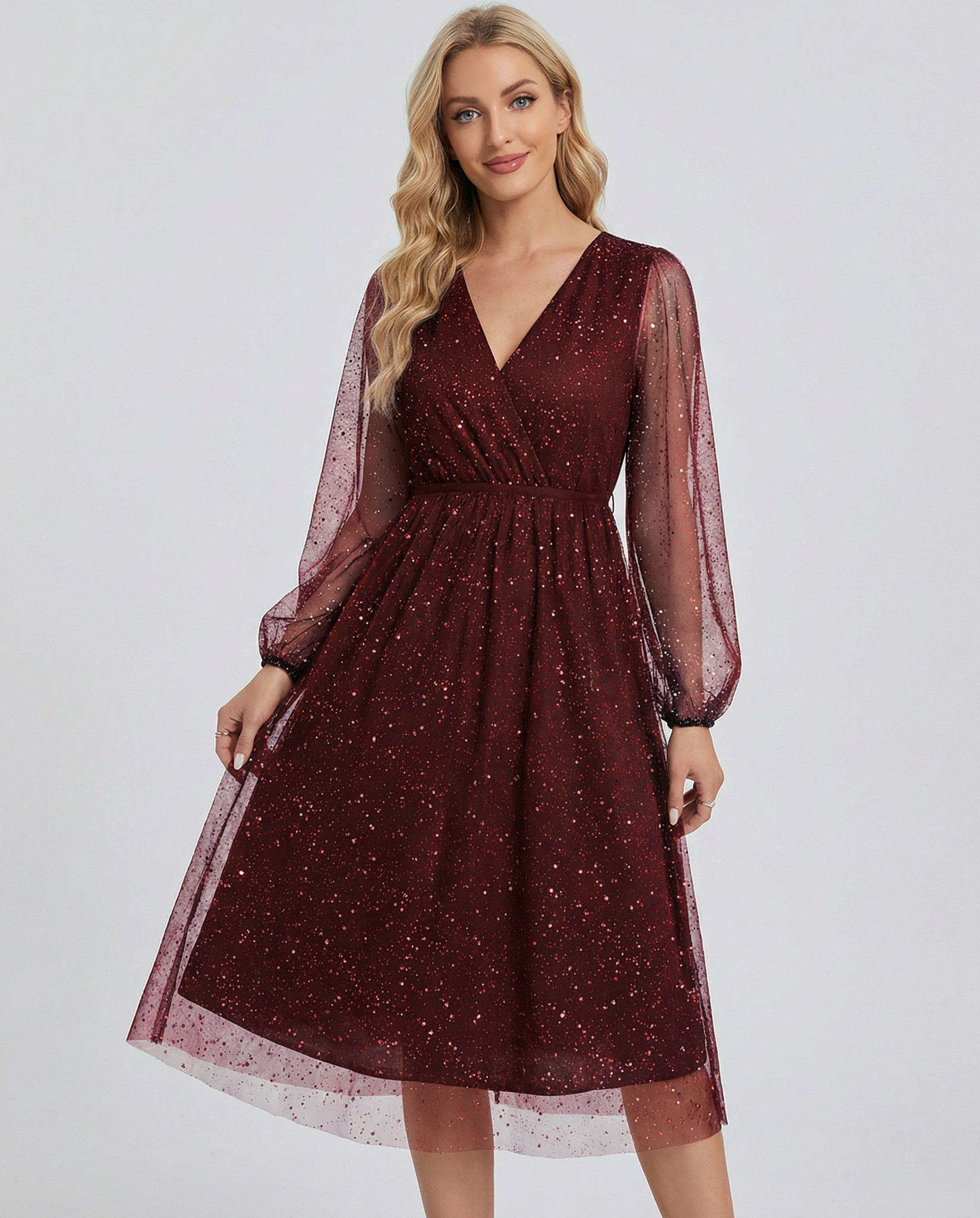 Women's V-Neck Midi Dress for Special Occasions - Image 2