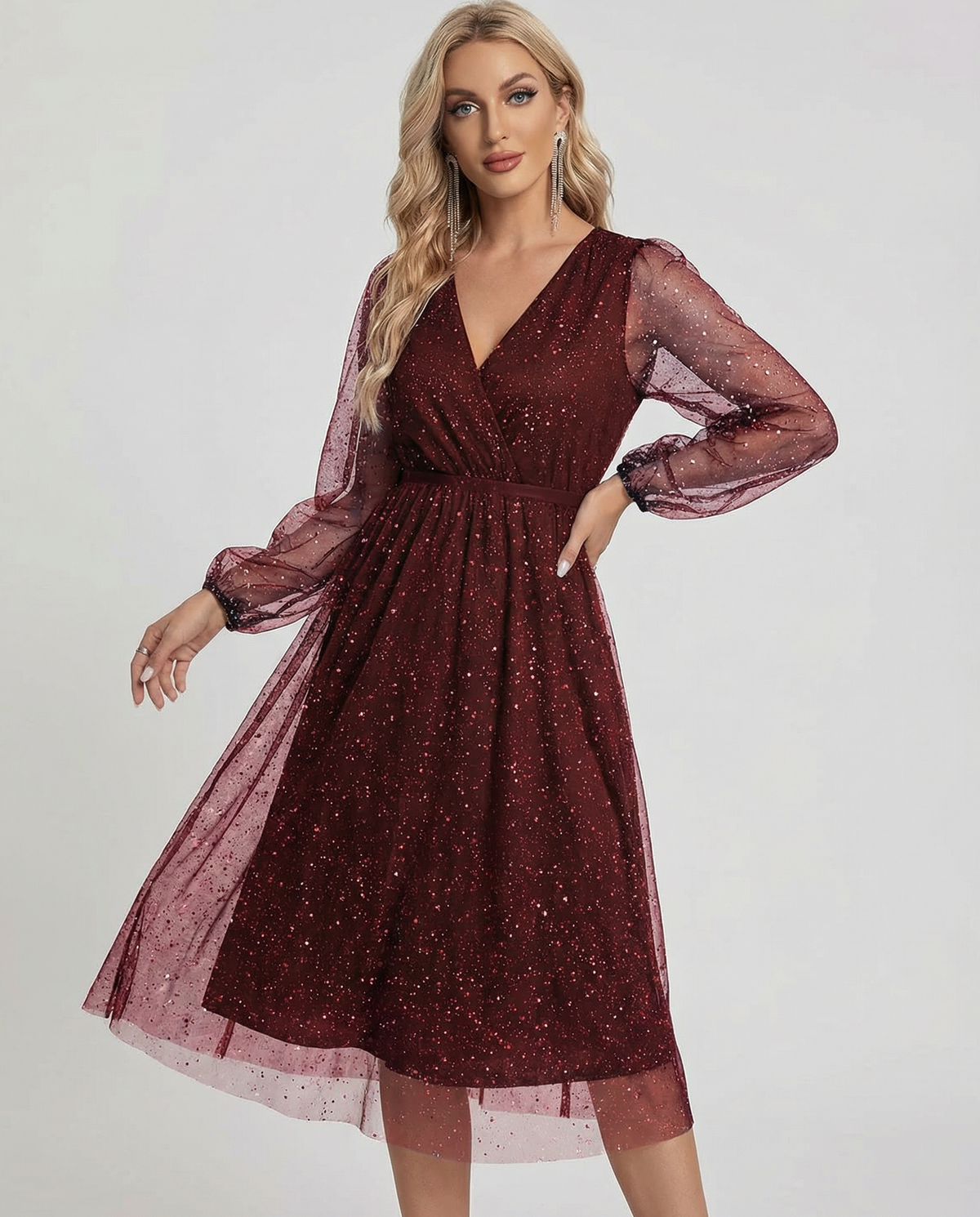 Women's V-Neck Midi Dress for Special Occasions - Image 3