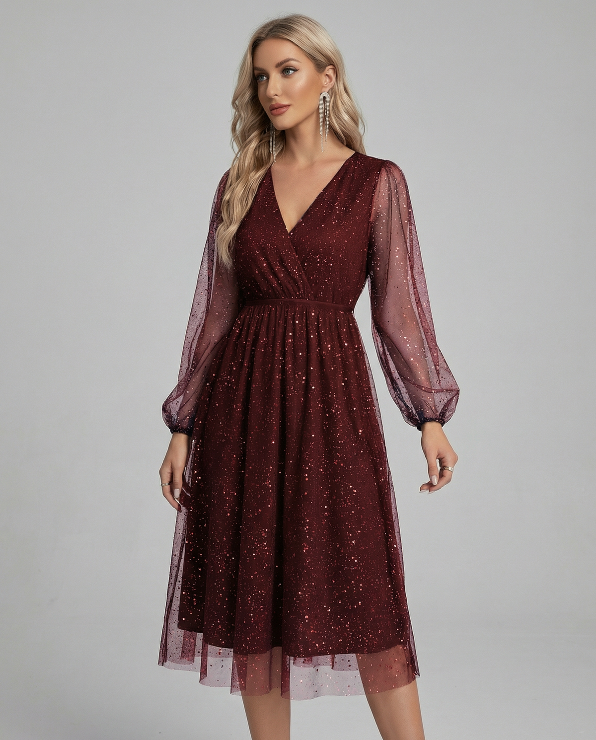Women's V-Neck Midi Dress for Special Occasions - Image 4