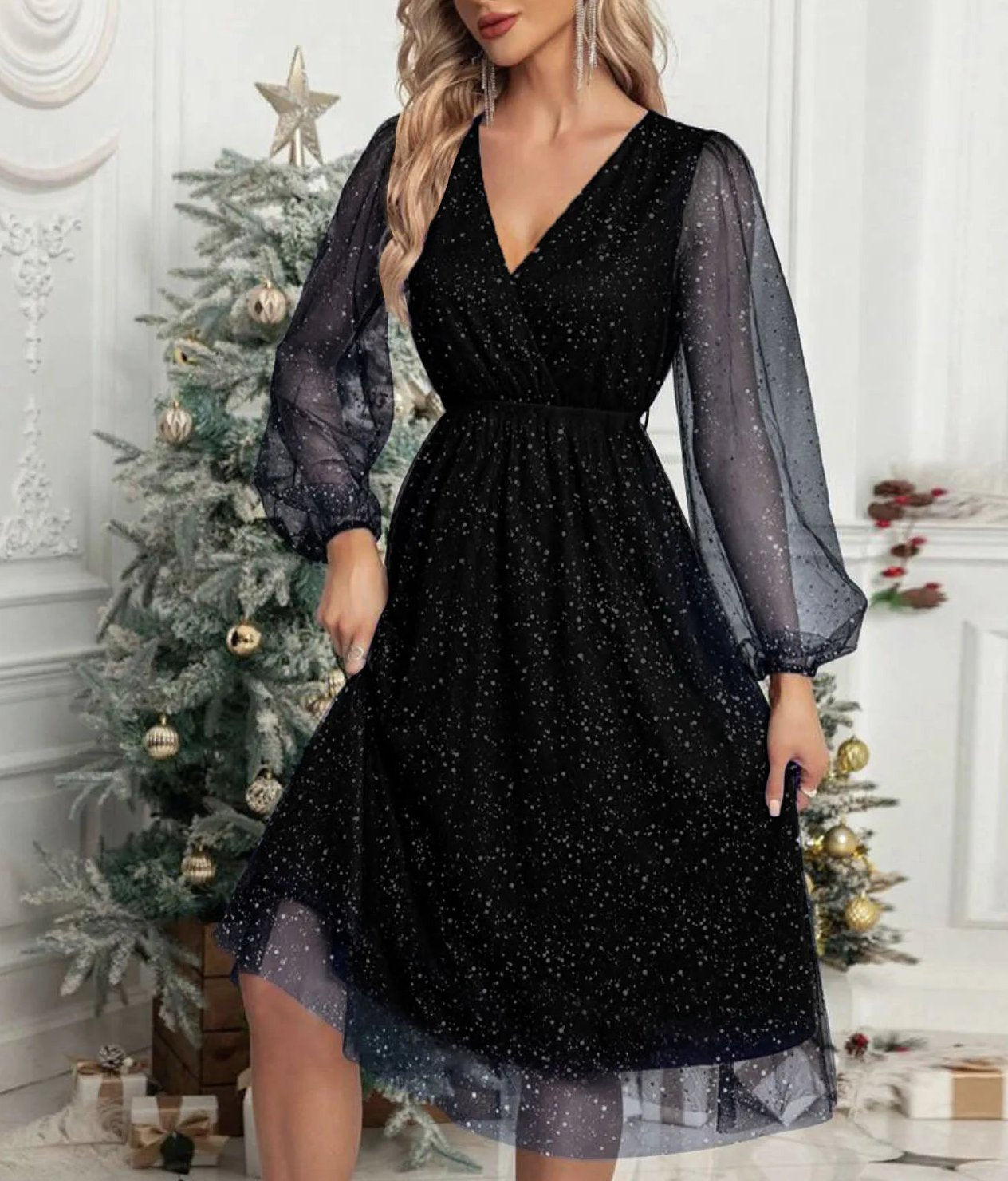 Women's V-Neck Midi Dress for Special Occasions - Image 5